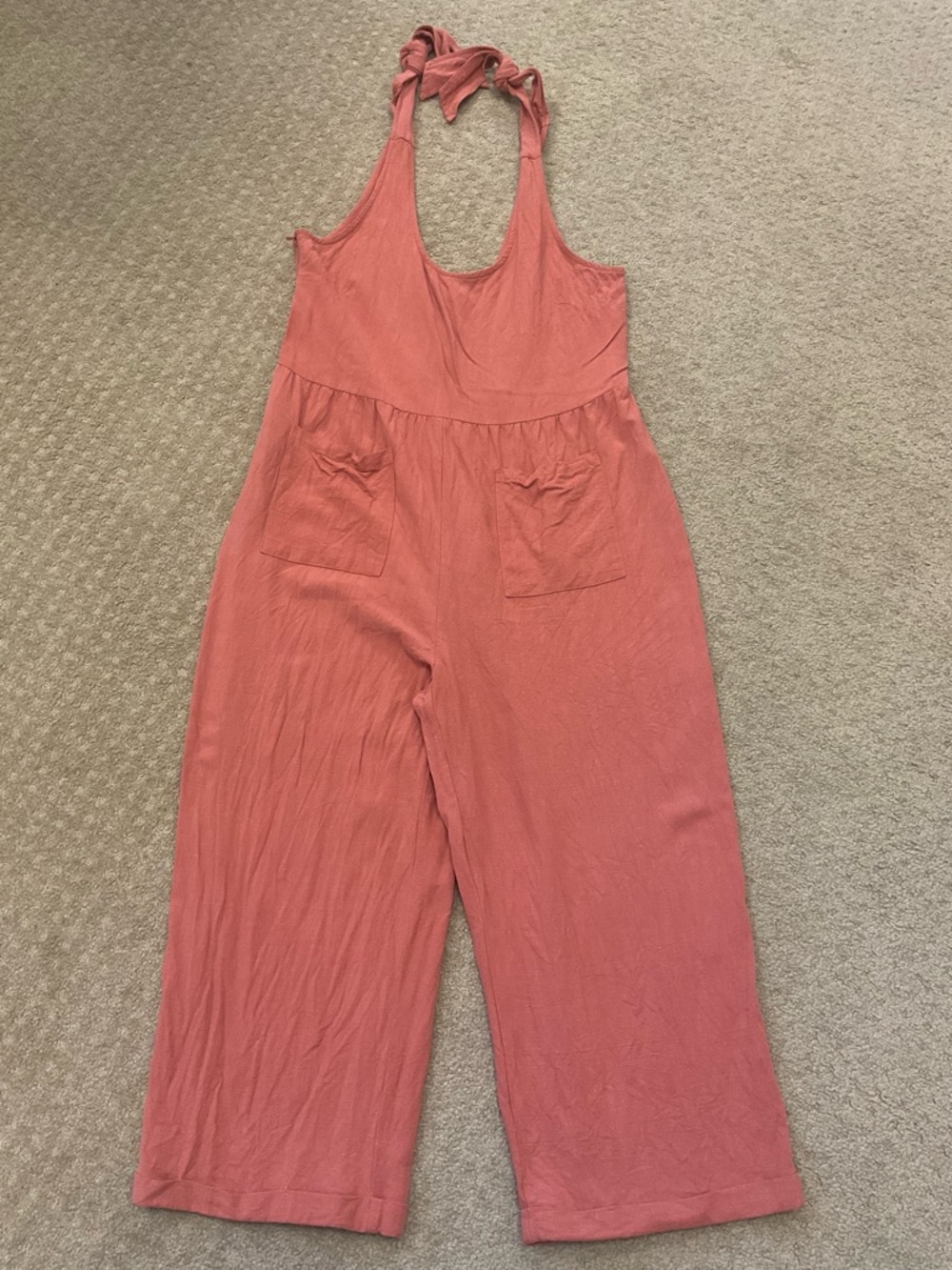 Tie-Shoulder Wide-Leg Jumpsuit in Dusty Rose linen blend 20” inseam 20” chest